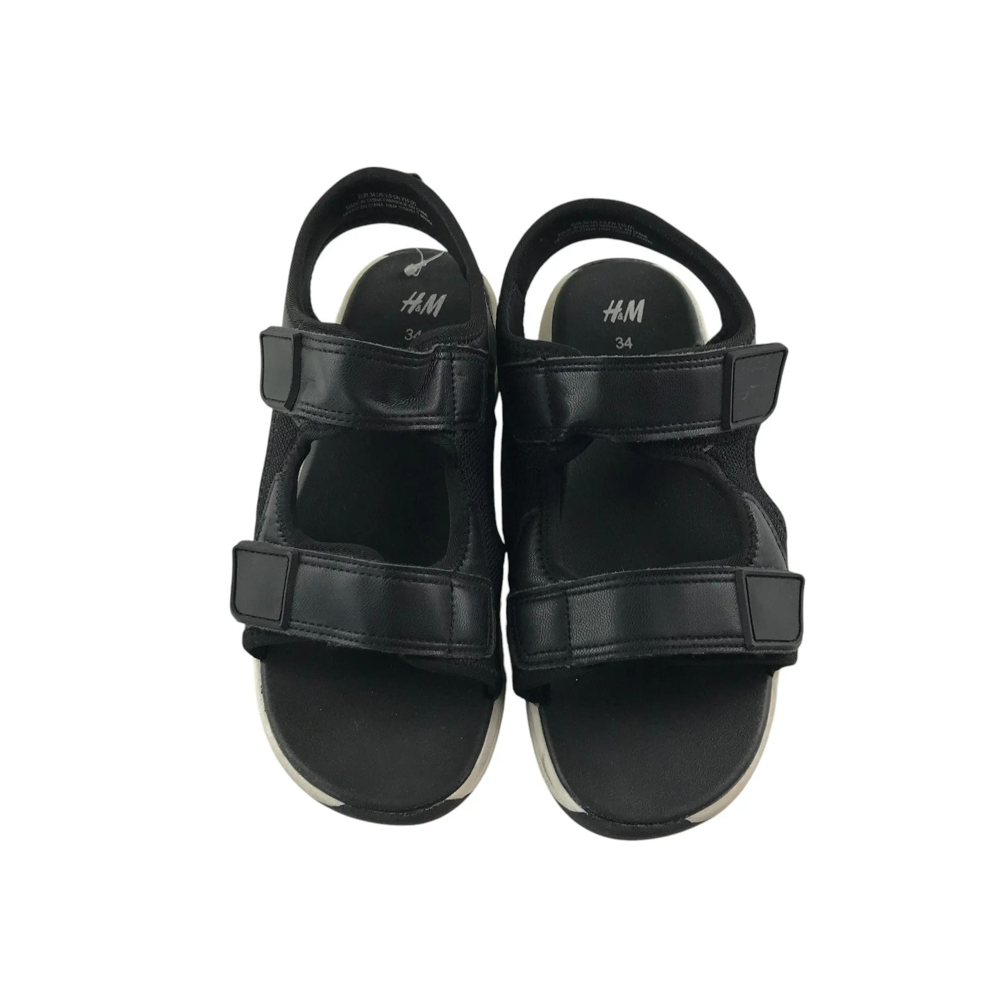 H&M sandals shoe size 2 black plain with hook and loop straps